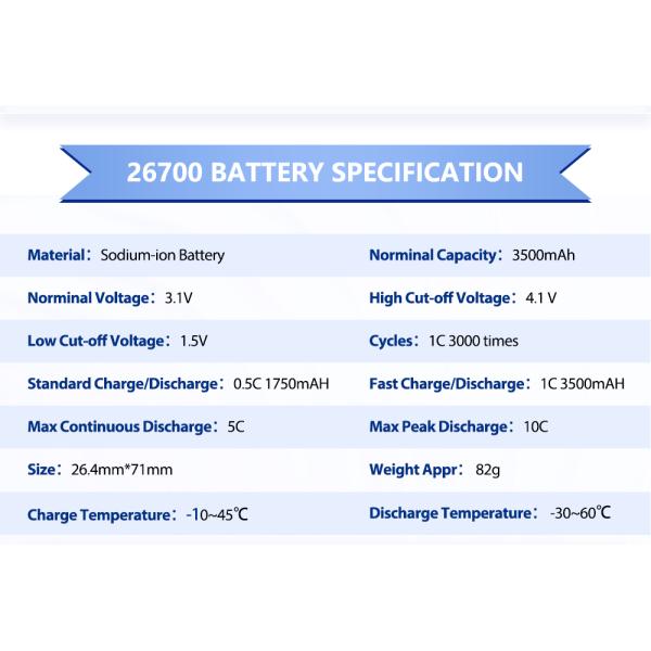 Натриевые ионные батареи 26700 3500mah цилиндрические ячейки 3,5ah для пылесоса для ноутбуков