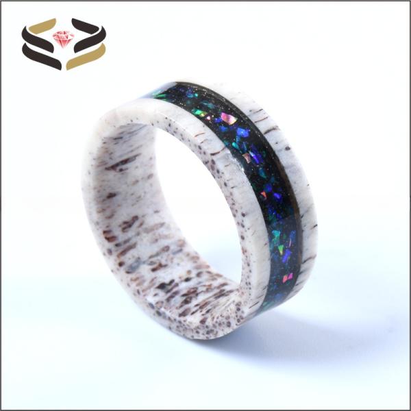 Starry Opal Inlay Deer Antler Wedding Band 8mm with Invisible Setting