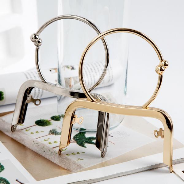 Double Ball Clasp Silver Purse Clutch Frames With Round Handle