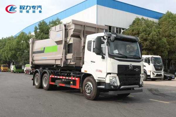 HOWO 3 Axle Hook Lift Garbage Truck with XCMG 3 Ton Crane