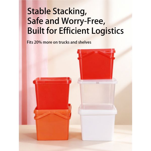 5L Plastic Square Bucket With Dual Handle and Lid Food Grade PP Container