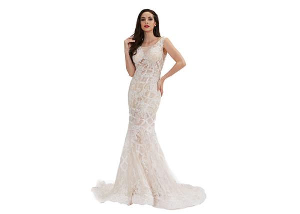 Club Party Ladies Sleeveless Mermaid Wedding Dress Embroidery Lace Fabric Type