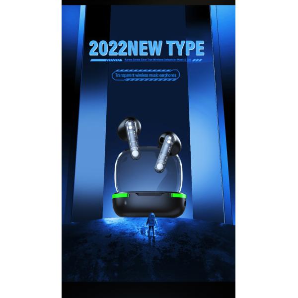 On-Ear Style Waterproof TWS Earphones with Low Latency and Transparent LCD Display
