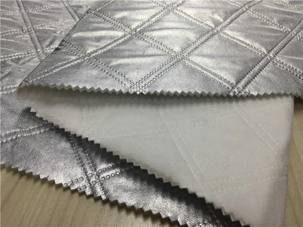 Wadded Clothes 1.2mm Quilted Bonded Leather Fabric With Polyester Cotton Surface Silver Color