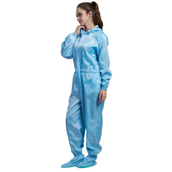Four - Piece Snap Cleanroom Suit Unisex S~4XL Antistatic Dustproof Autoclavable Customized Blue / White HanYang Clean