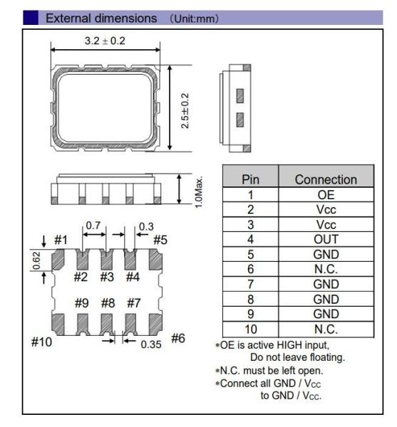 3225 10PADS 32.768KHz TCXO Avec CMOS de 1,5 à 5,5 V ± 8 ppm-40 ~ + 105 °C