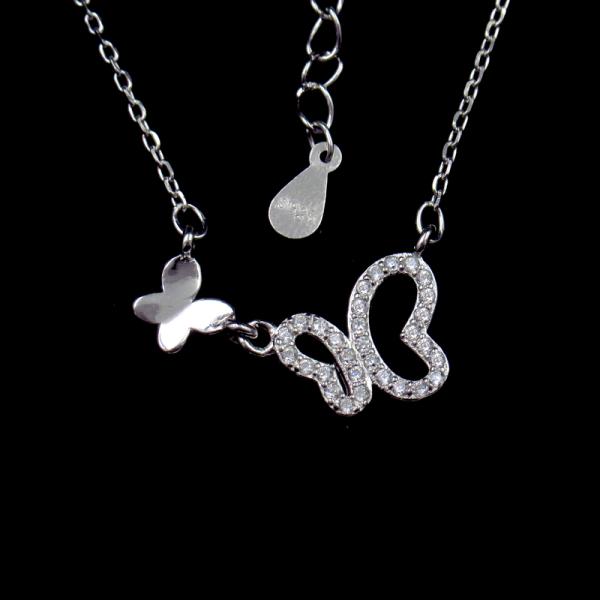 Engagement Silver Butterfly Necklace / CZ Stone Anniversary Gift Necklace