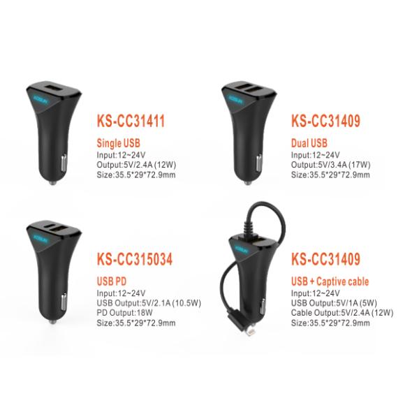 ROHS Dual USB A & USB C PD18W 9V2A Cell Phone Car Charger