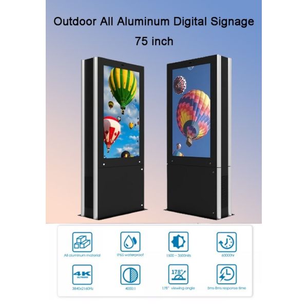 Bus station outdoor lcd touch screen ultra thin advertising display 75 inch floor stand digital signage