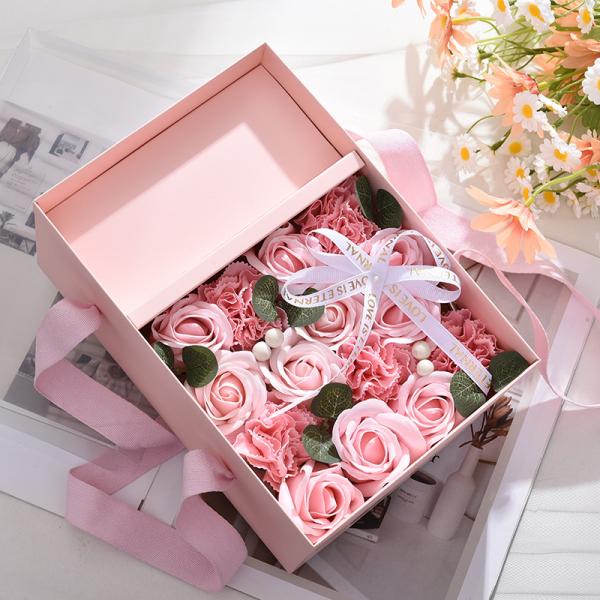Caja de regalo de flores portátil de lujo personalizada rígida con cinta