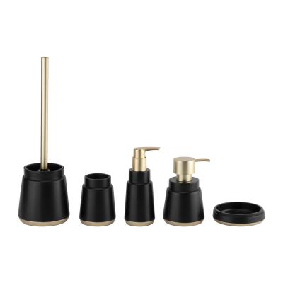 Black Polyresin Bathroom Accessories Set  Soap Dispenser Tray For Home Hotel