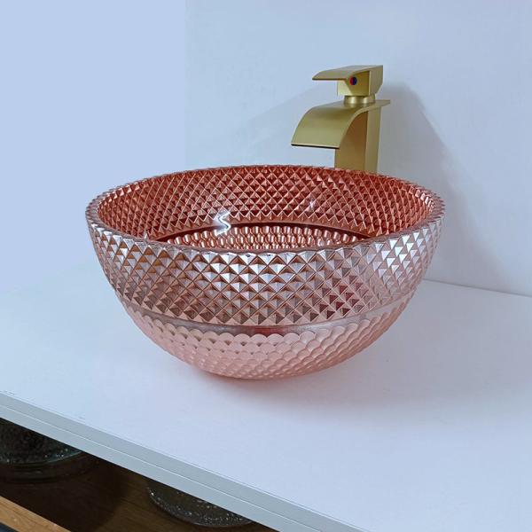 Shinning стеклянный розовый гальванизировать квадрат раковины сосуда золота над встречным