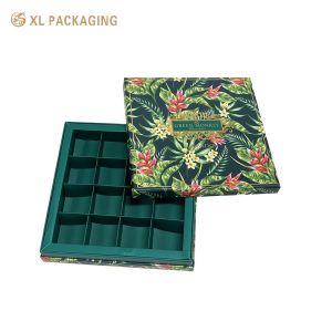 Eco-Friendly 16 Cavity Chocolate Packaging Box with Gold Foil Logo and Floral Design