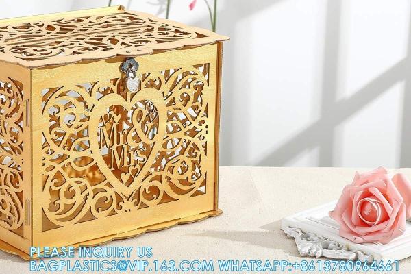 Wedding Money Box Holder With Sign, Large Rustic Wood Wooden DIY Envelop Gift Card Shadow Boxes With Lock Slot
