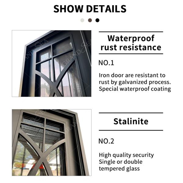 China Patio Single Pocket Double Door Main House Entry Entrance Wrought Iron Door with Elegant Decorative Design