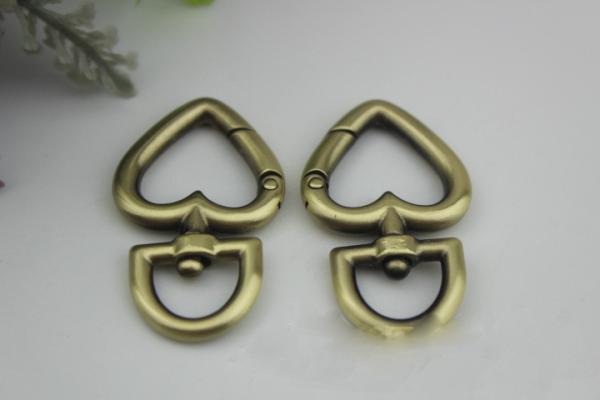 High quality nickel 3/4 inch heart shape open spring metal o ring clips for purse/handbag