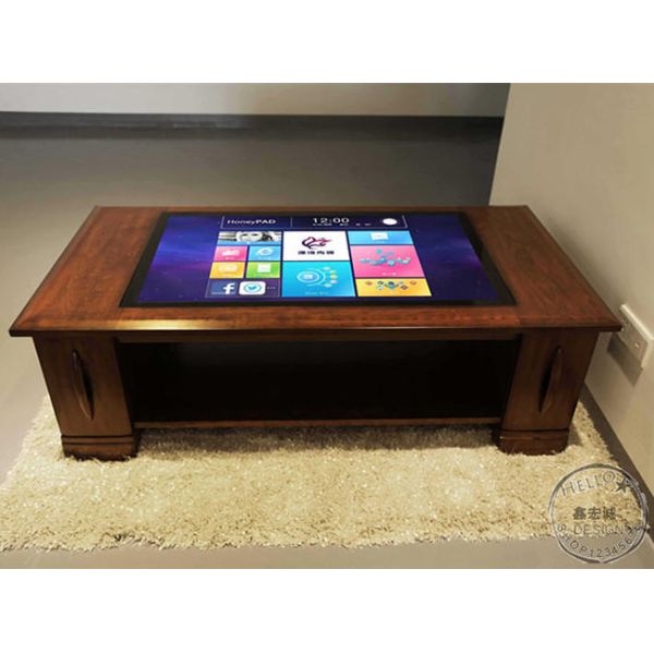 43 Inch Smart Wireless Charging Android System Smart Coffee Table Touch Screen with Cutsomized Color Bar LED Design
