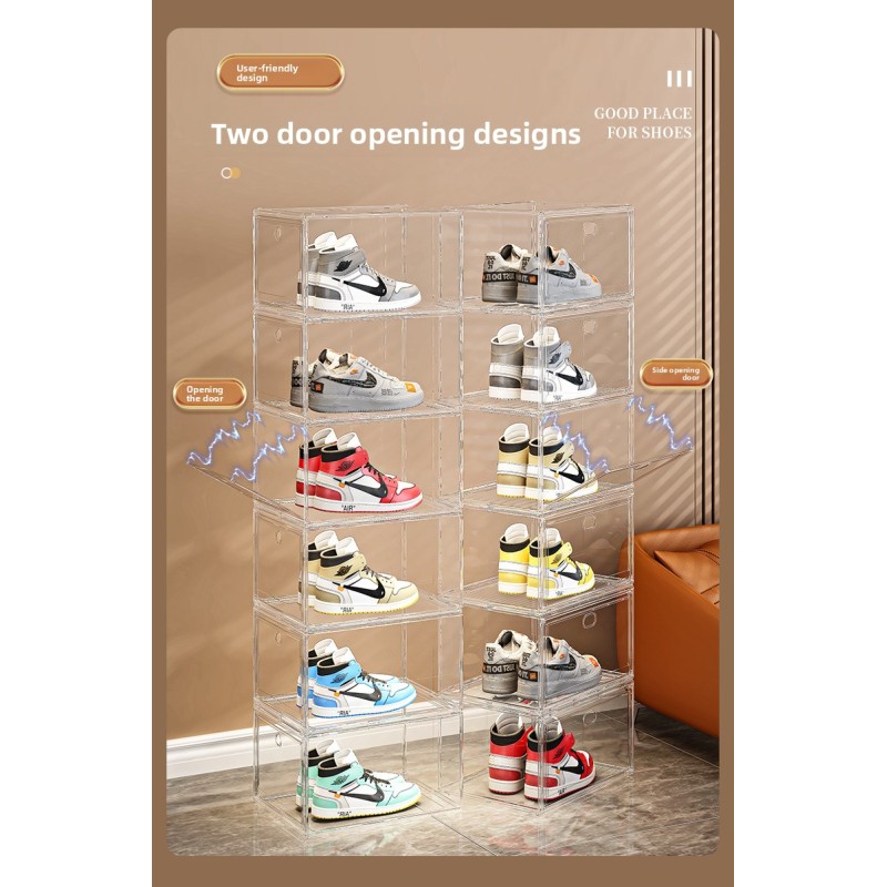 Large Capacity Transparent Plastic Shoe Box with Hard Case Modern Design Magnetic Suction Front Side Opening for Storage