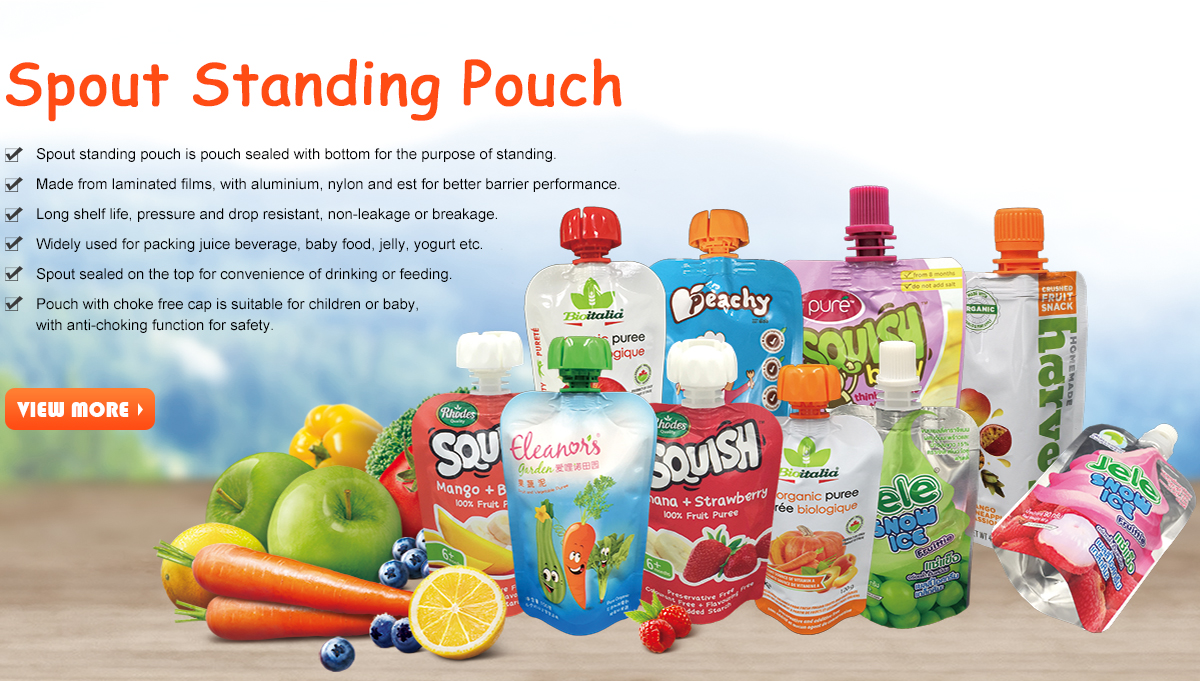 Matt Finished Printed 70g Drink Mix Juice Plastic Spout Packaging Pouch Bag