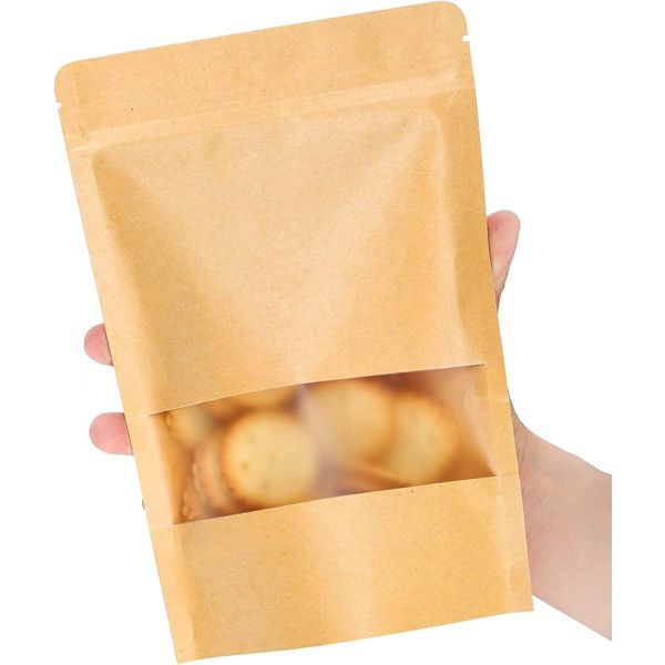 Space Saving Convenience Resealable Ziplock Front Window Stand-Up Smell Proof Plastic Kraft Paper Bag