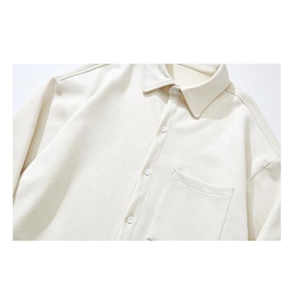 Men's Winter 2023 Suede Solid Color Long Sleeve Shirt with Pockets and Loose Fit Style