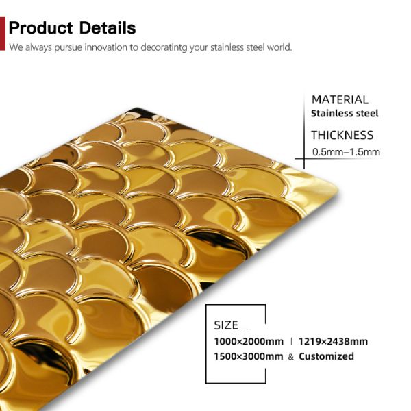 Gold Mirror Stainless Steel Sheet Fish Scales Design for Decorative Wall Panels