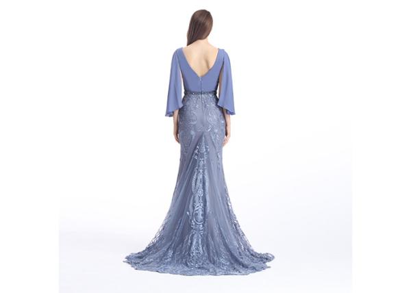 Fashion Ladies Half Sleeve Evening Dresses Mermaid Sleeves Applique Dress