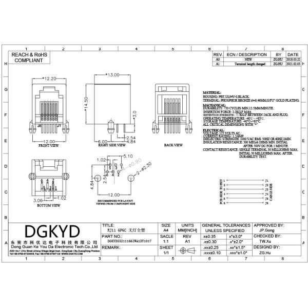 RJ11 Network Port Connector Modular Block Interface 6P6C Without Filter