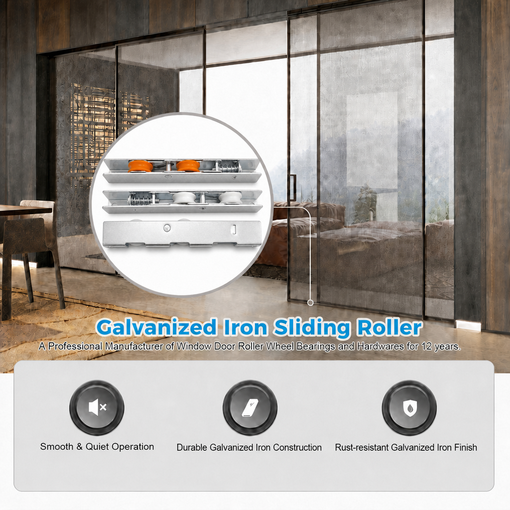 Galvanized Window Roller and Sliding Door Roller with Nylon POM Quiet Smooth Rolling for Bathroom Garage Door Hardware