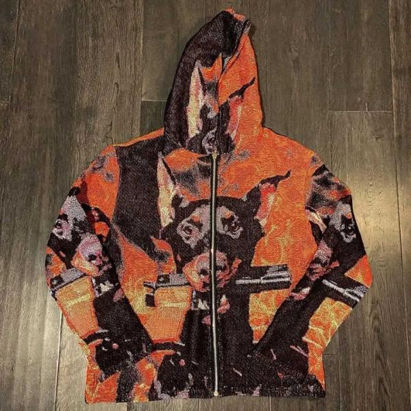 Anti-Shrink Heavyweight French Terry Oversized Printed Mens Woven Anime Tapestry Hoodie