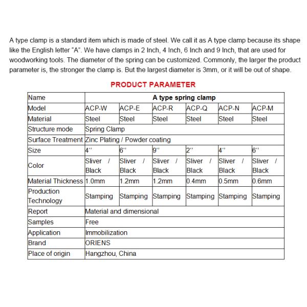 Acero revestido en polvo negro de 2 4 6 9 pulgadas y resorte de metal de carbono Una abrazadera con manijas de PVC para la carpintería
