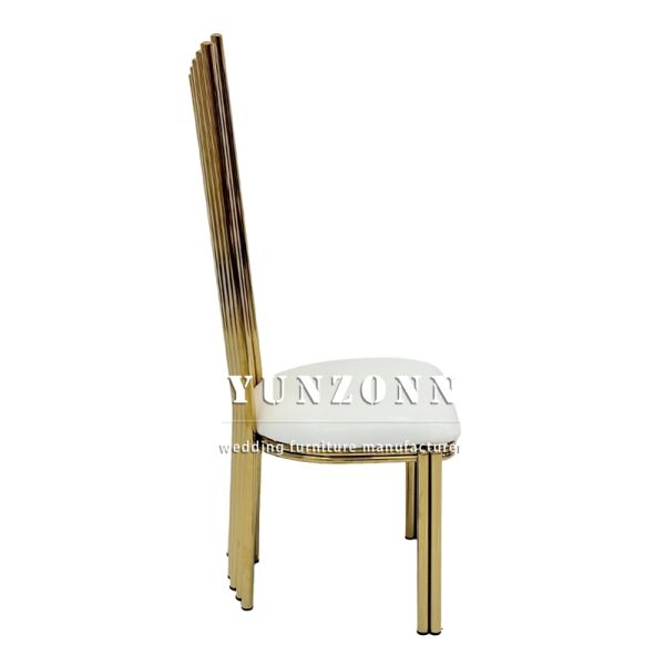 Events Furniture Stainless Steel Gold Frame White Pu High Back Wedding Dining Party Event Banquet Chair for Sale