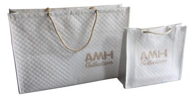 Bridal White Quilted NonWoven  Fabric  Small Square Veins Burning Letter Logo Cotton Rope