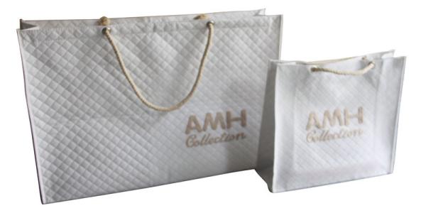 Bridal White Quilted NonWoven  Fabric  Small Square Veins Burning Letter Logo Cotton Rope