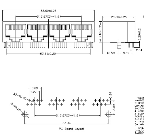 Польностью пластичное разъём-розетка желтого цвета RJ45, Multi-порт RJ45 8P8C 1 x порт 4 без покрынного золота СИД