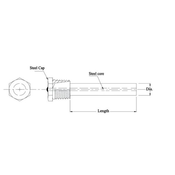Hex Plug Aluminum Zinc Flexible anode rod ( 4 sections) stainless steel links 42 inch long