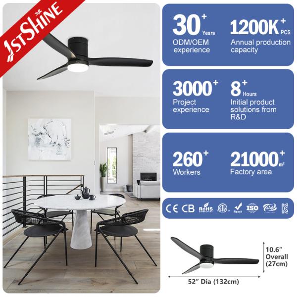 3 Wood Blades DC Inverter Flush Ceiling Fan with Light and Remote Control CB Certified 2-