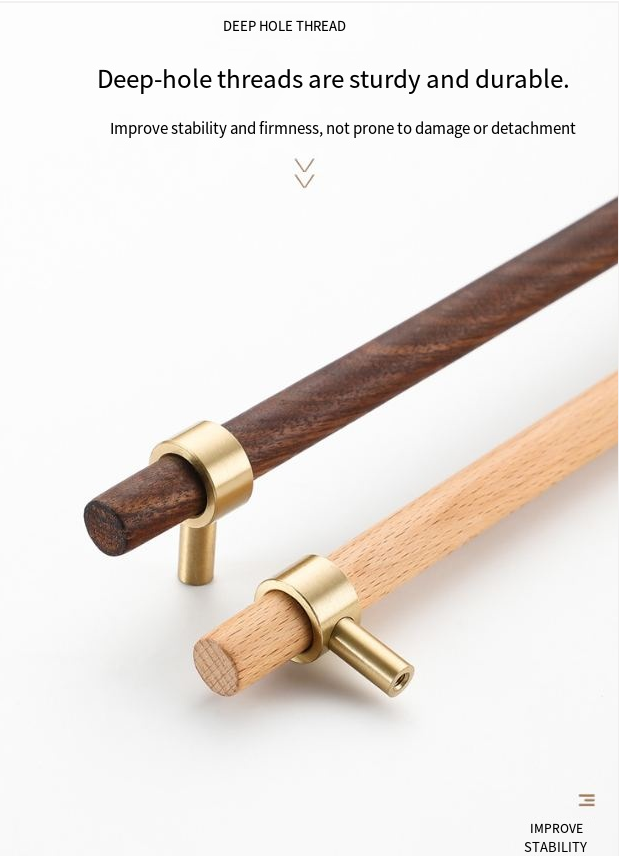 Nordic Gold Minimalist Beech Wood Cabinet Door Handle with Long Brass Pull Natural Wood Style for Wardrobe or Drawer