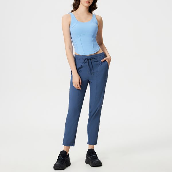 Lightweight Nylon Jogger Pants Elastic Waist Drawstring Tapered Ankle Length