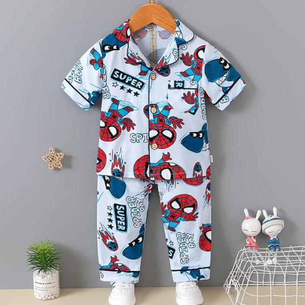 Short Sleeved Cardigan Pajama Set Full Flower Button Up Pyjamas For 120cm Height