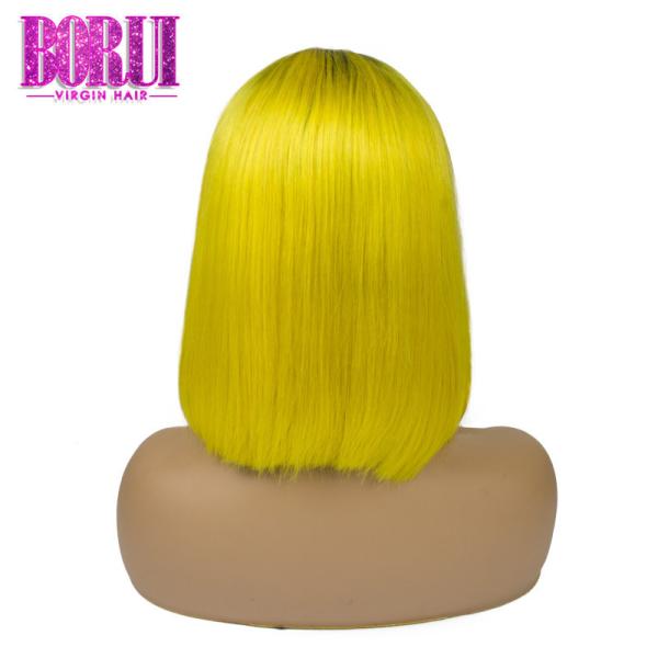Amarelo brasileiro colorido curto do 1b do cabelo humano das perucas de Bob com transparente