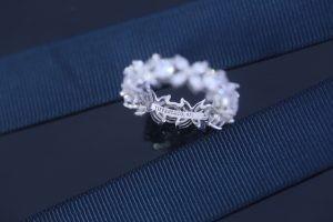 Crystal Flower Cubic Zirconia CZ Eternity Band Sterling Silver ODM