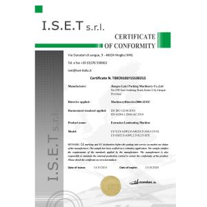 JIANGSU LAIYI PACKING MACHINERY CO.,LTD. Certificações