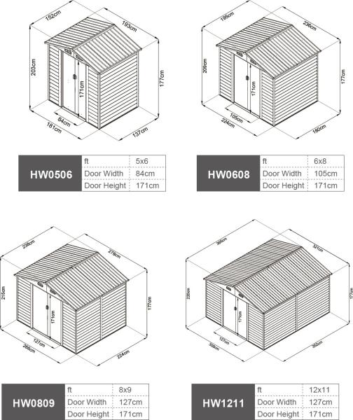 5x6Ft 6x8Ft 8x9Ft Outdoor Metal Storage Shed L195 x W236 x H209cm
