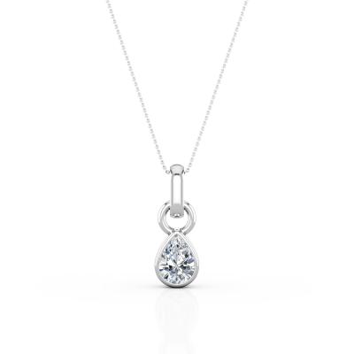 0.33 Carat Pear Cut CZ - Solitaire - Bezel Setting Pendant Necklace - 10K White Gold