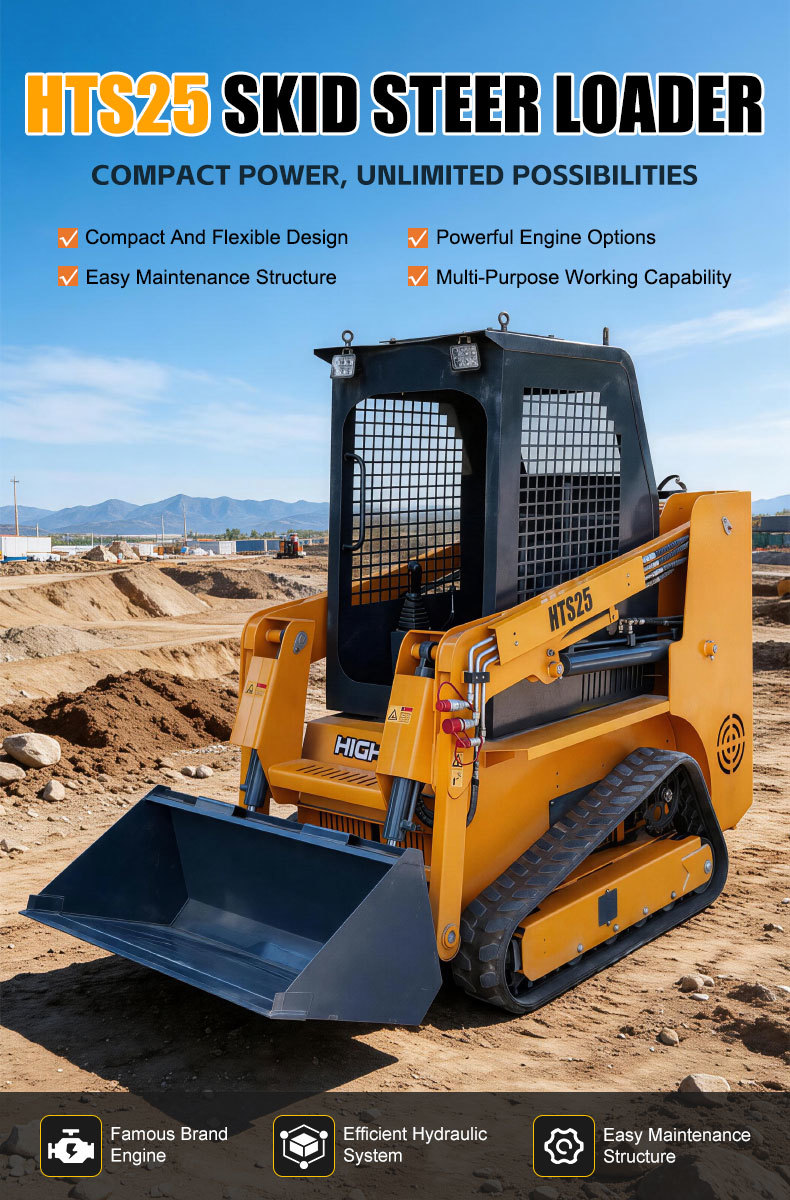 HTS25 Skid Steer Loader with 18.5 Kw Rated Power Zero Turning Radius