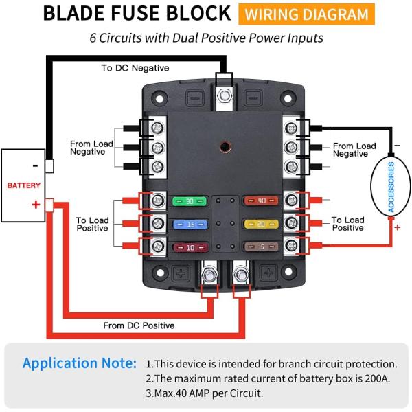 6 Way Fuse Distribution Block Car Boat Fuse Box Holder с предупреждающим индикатором и положительным вводом отрицательной шины
