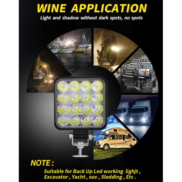 48W Square Vehicle LED Work Lights Bright 16 Leds Car Led Worklight