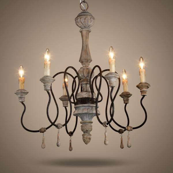 White washed wood sphere chandelier (WH-CI-30)