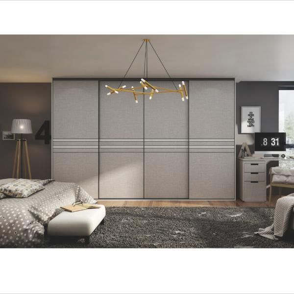 Modern Beige Dark Grey Sliding Wardrobe Lacquer Bedroom Closet